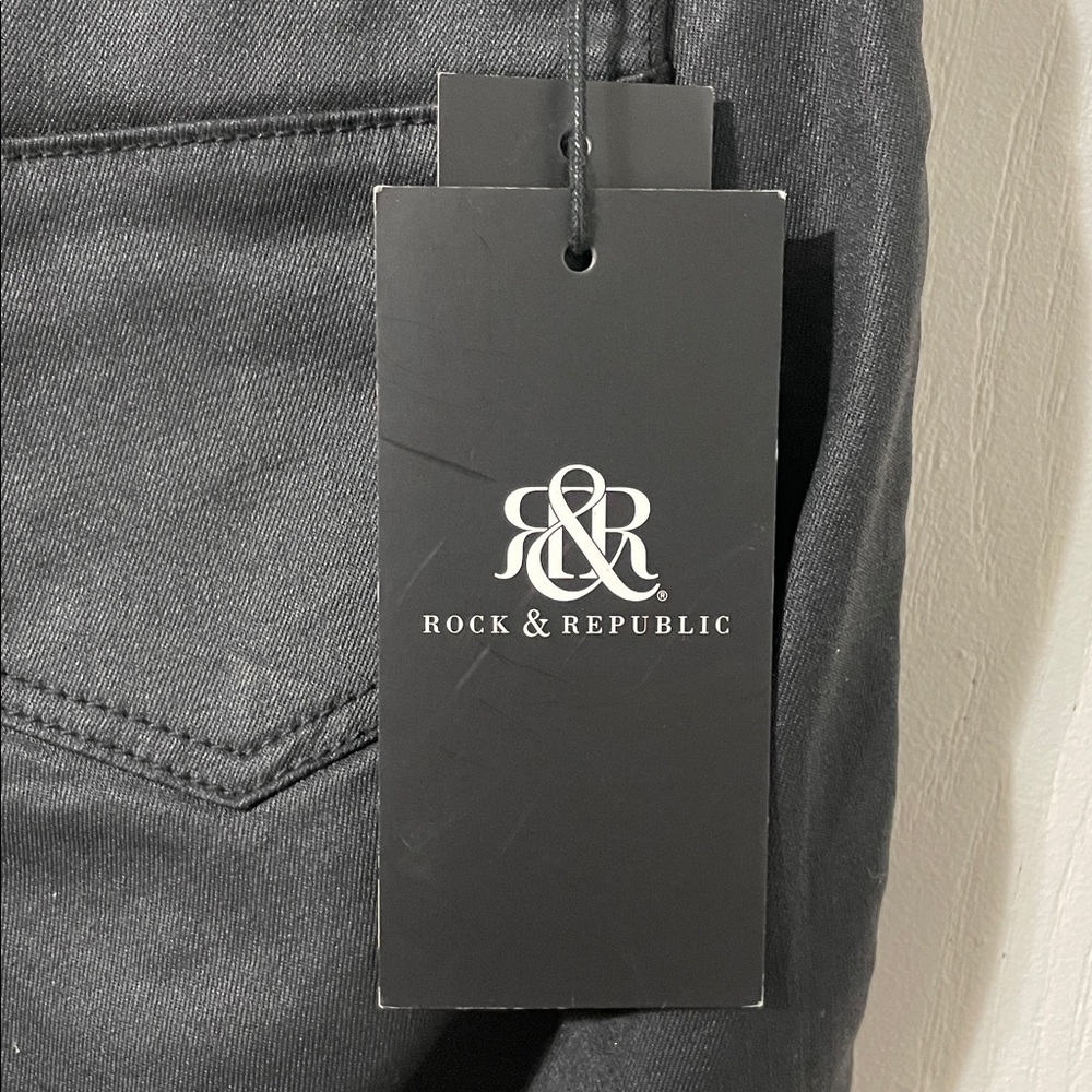 NWT Rock & Republic Kashmiere Zip It Leggings Jet Black Faux Leather Denim Sz 8 - Picture 7 of 13